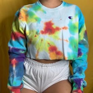 Cropped Tie Dye Champion Sweatshirt